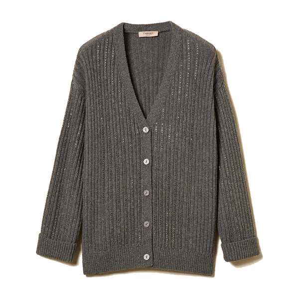 Twinset Cardigan in misto lana con strass Donna
